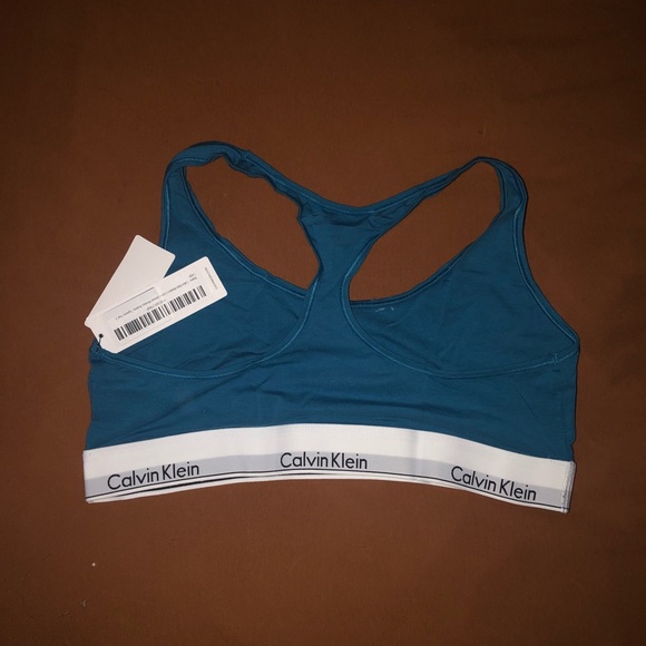 Calvin Klein Cotton Unlined Wireless Bralette (Tapestry Teal, X-Large) - Picture 2 of 3
